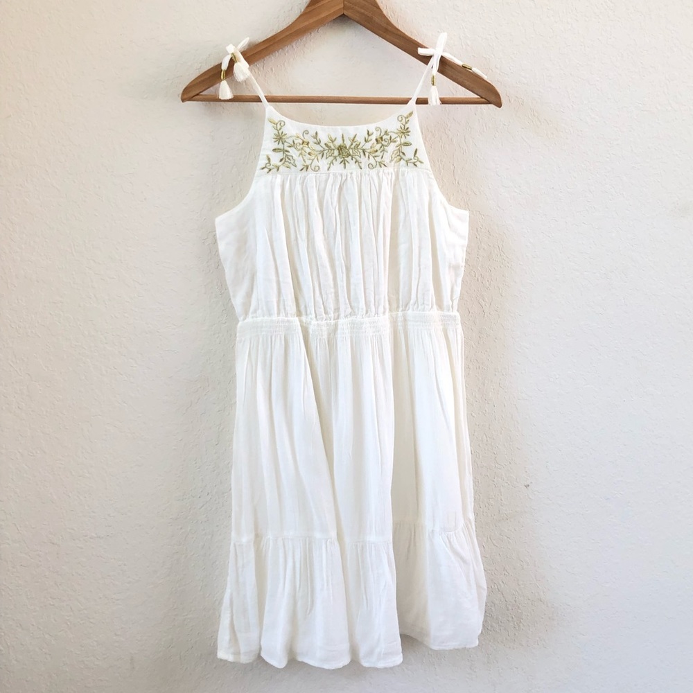 {Gap Kids} White & Gold Embroidered Dress